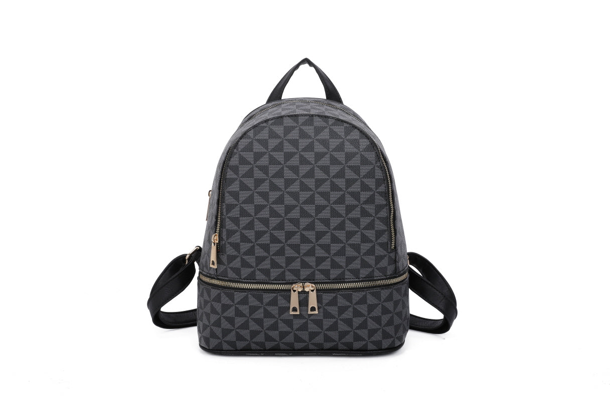 3-PIECE TRIANGULAR MONOGRAM ZIPPER BACKPACK WITH CROSSBODY PURSE