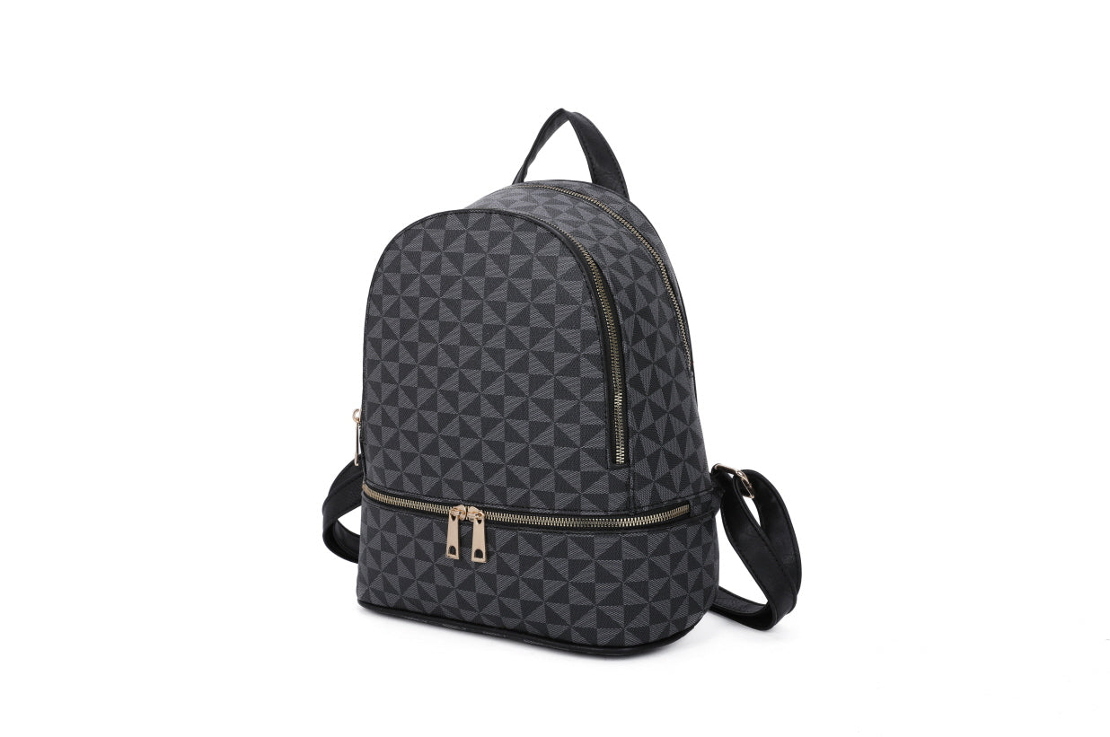 3-PIECE TRIANGULAR MONOGRAM ZIPPER BACKPACK WITH CROSSBODY PURSE