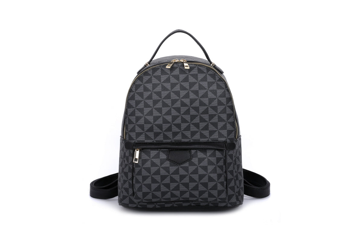 3-PIECE TRIANGLE MONOGRAM ZIPPER BACKPACK WITH MATCHING BAG