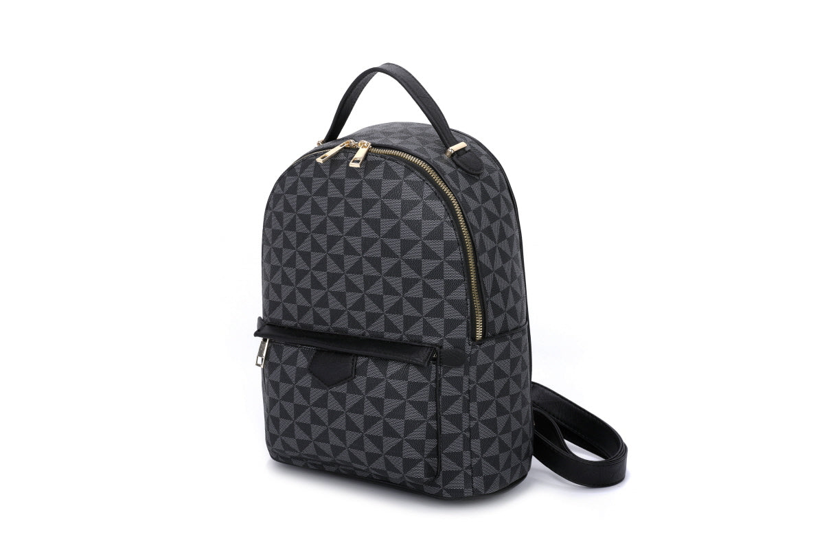 3-PIECE TRIANGLE MONOGRAM ZIPPER BACKPACK WITH MATCHING BAG