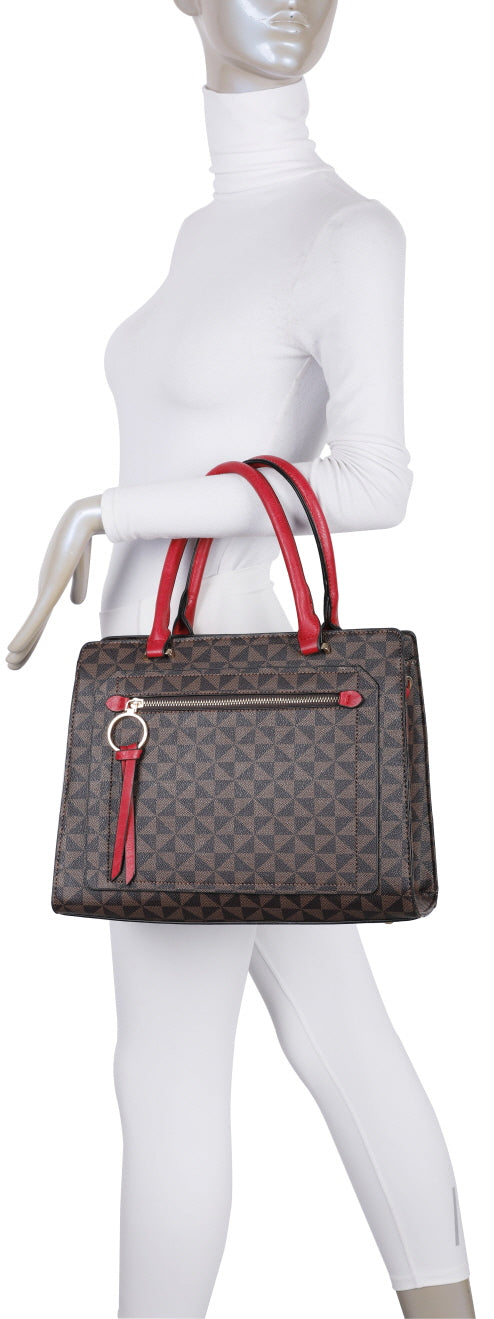 BURGUNDY 3-PIECE MONOGRAM SATCHEL BAGS WITH CUTE BAG SET