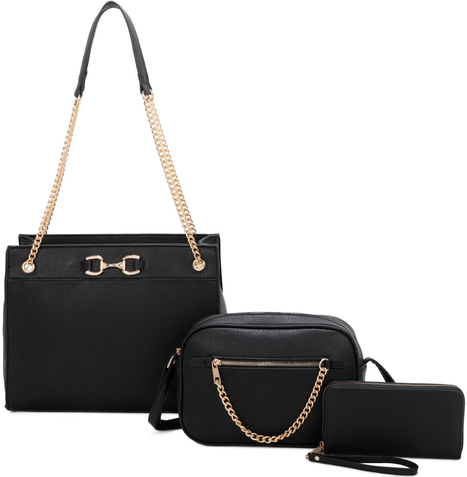 3-PIECE BIG HANDBAG WITH MIDDLE MESSENGER AND WALLET