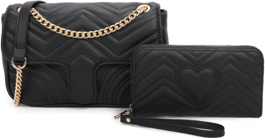 Chevron Heart Quilted 2-in-1 Crossbody Bag Satchel