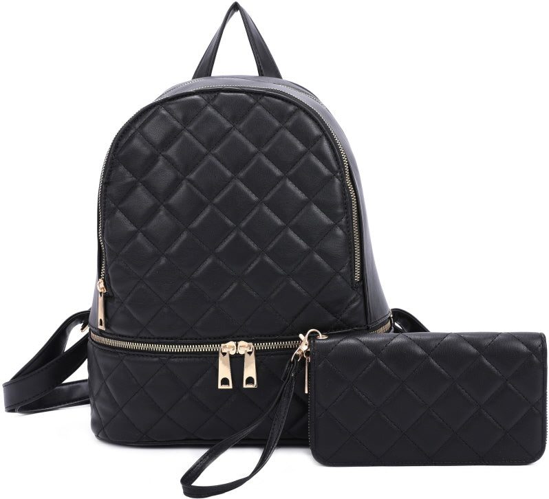 QUILTED STYLE BACKPACK & WALLET SET