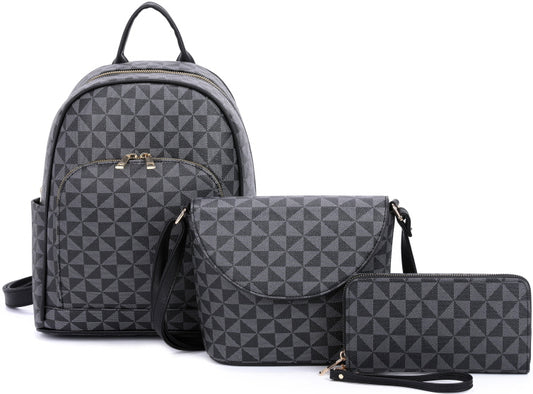 3-PIECE MONOGRAM STYLISH ELEGANT BACKPACK SET