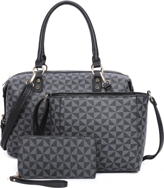 FASHION CHECKED MONOGRAM 3-PIECE PURSE SET