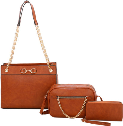 3-PIECE BIG HANDBAG WITH MIDDLE MESSENGER AND WALLET