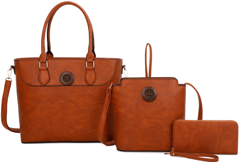 WOOD CIRCLE FASTENER 3-PIECE PURSE SET