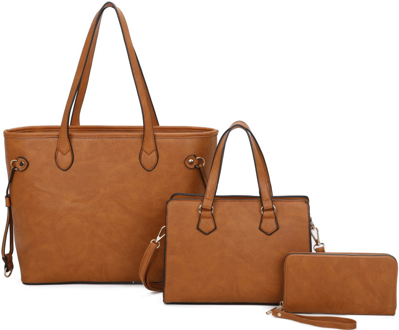 3-PIECE PLAIN TOTE BAG WITH BAG AND WALLET SET