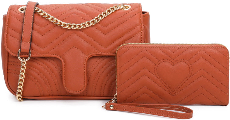 Chevron Heart Quilted 2-in-1 Crossbody Bag Satchel