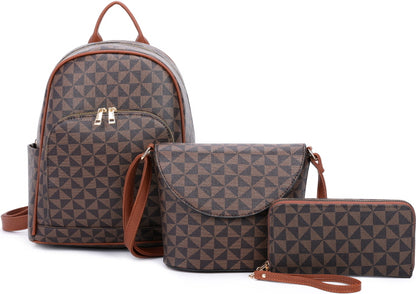 3-PIECE MONOGRAM STYLISH ELEGANT BACKPACK SET