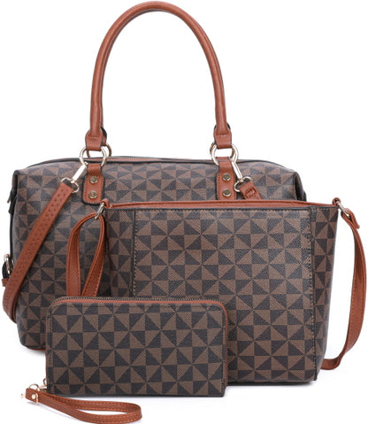 FASHION CHECKED MONOGRAM 3-PIECE PURSE SET