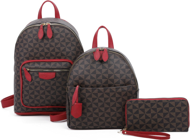 3-PIECE MONOGRAM FRONT ZIPPER STYLISH BACKPACK SET