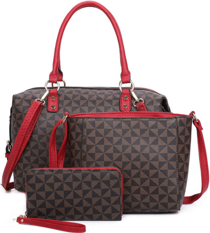 FASHION CHECKED MONOGRAM 3-PIECE PURSE SET