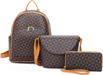 3-PIECE MONOGRAM STYLISH ELEGANT BACKPACK SET