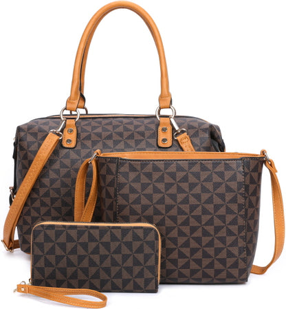 FASHION CHECKED MONOGRAM 3-PIECE PURSE SET