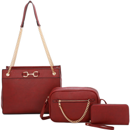 3-PIECE BIG HANDBAG WITH MIDDLE MESSENGER AND WALLET