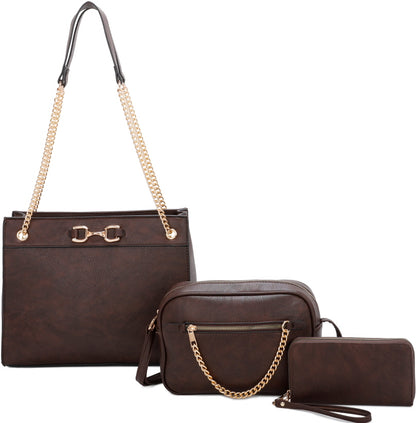 3-PIECE BIG HANDBAG WITH MIDDLE MESSENGER AND WALLET