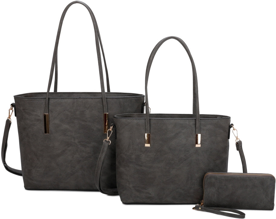 3-PIECE FASHION PU LONG HANDLE TOTE BAG WITH MATCHING BAG SET