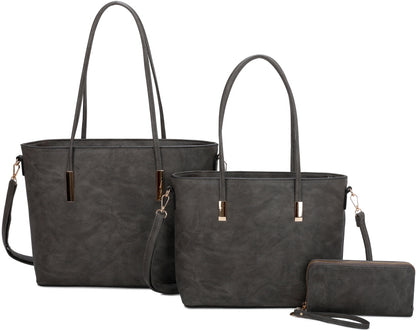 3-PIECE FASHION PU LONG HANDLE TOTE BAG WITH MATCHING BAG SET