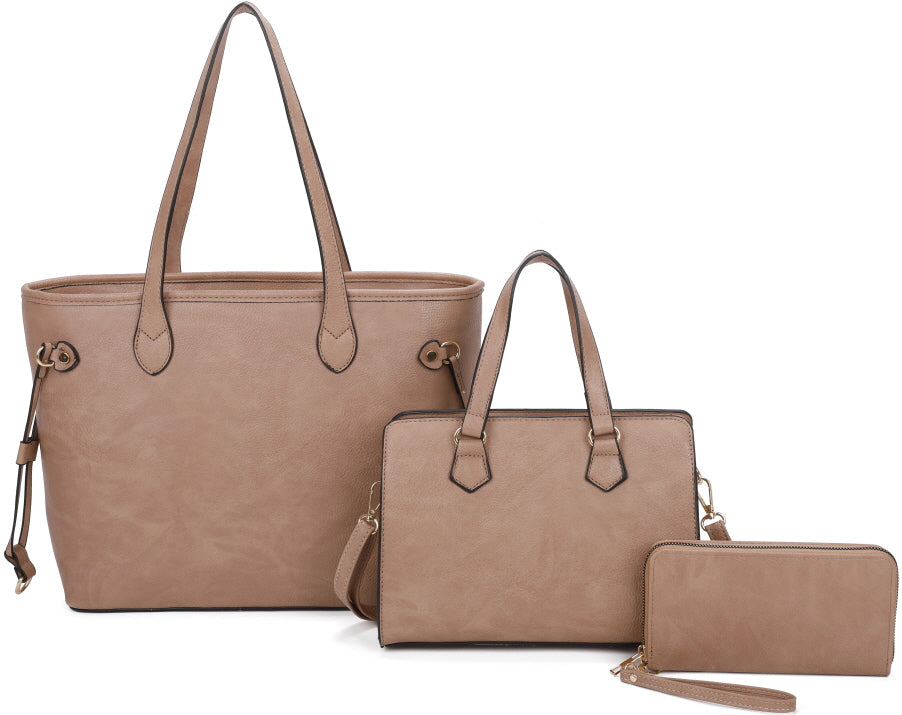 3-PIECE PLAIN TOTE BAG WITH BAG AND WALLET SET