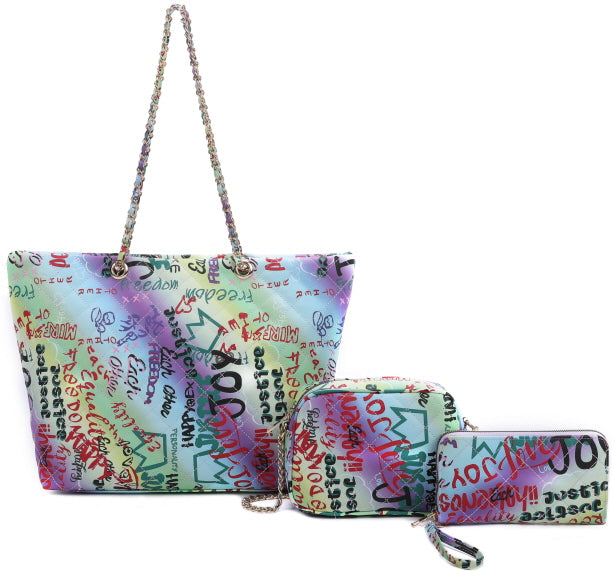 Graffiti Quilted Fashion 3-Piece Purse Set