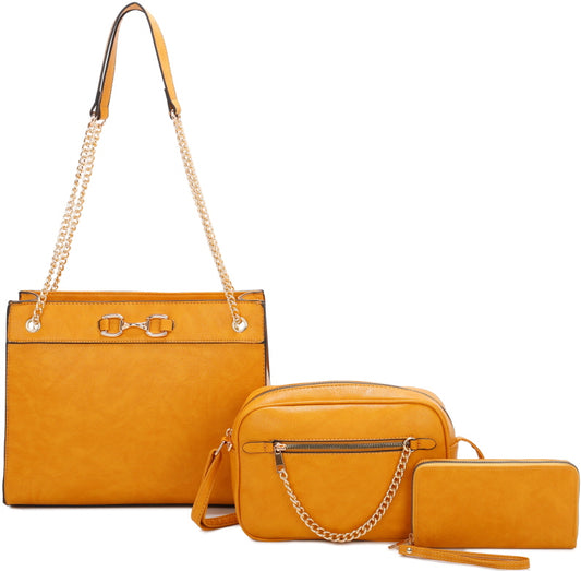 3-PIECE BIG HANDBAG WITH MIDDLE MESSENGER AND WALLET