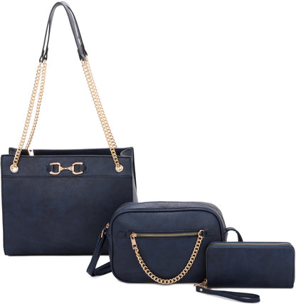 3-PIECE BIG HANDBAG WITH MIDDLE MESSENGER AND WALLET