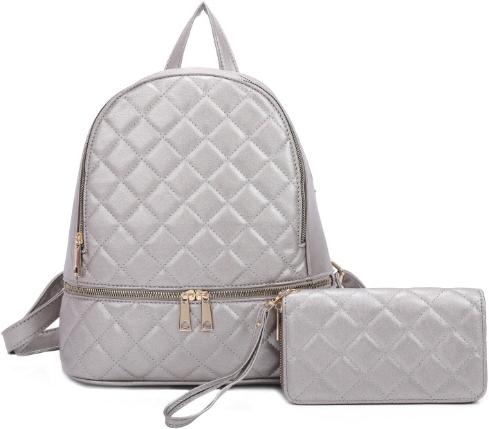 QUILTED STYLE BACKPACK & WALLET SET