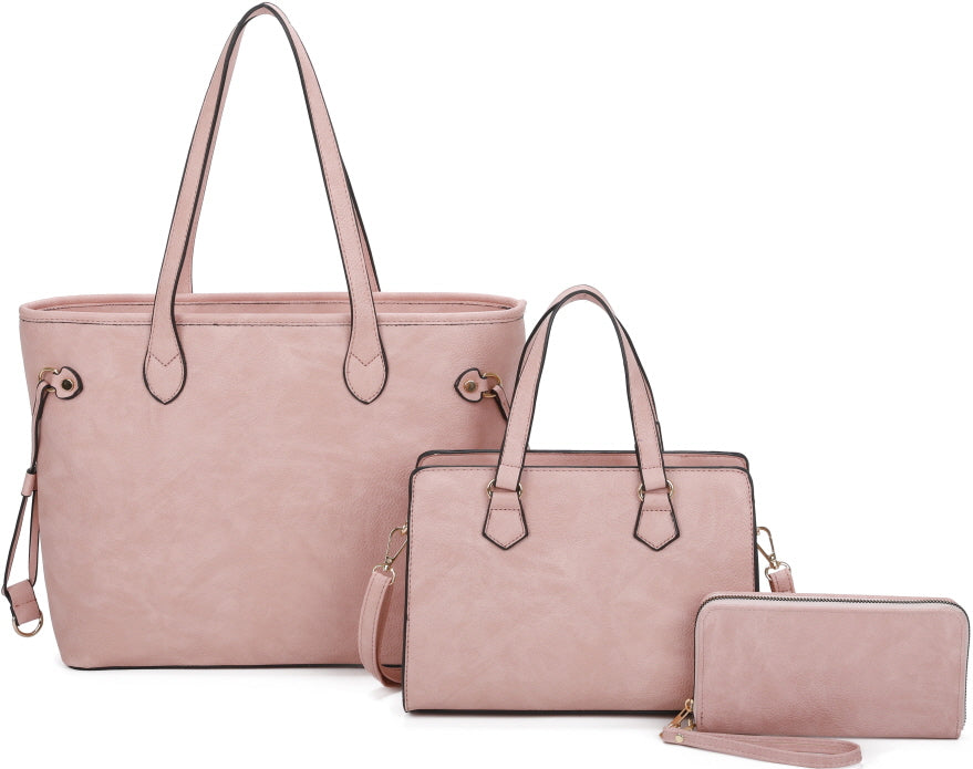 3-PIECE PLAIN TOTE BAG WITH BAG AND WALLET SET