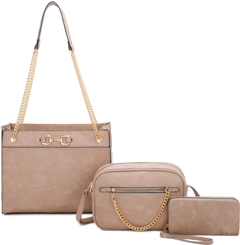 3-PIECE BIG HANDBAG WITH MIDDLE MESSENGER AND WALLET