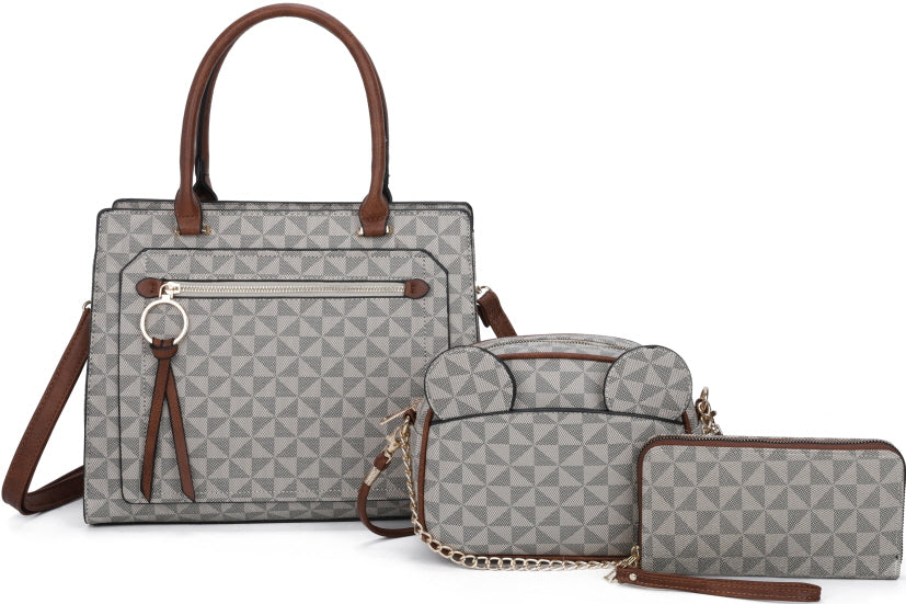 BURGUNDY 3-PIECE MONOGRAM SATCHEL BAGS WITH CUTE BAG SET