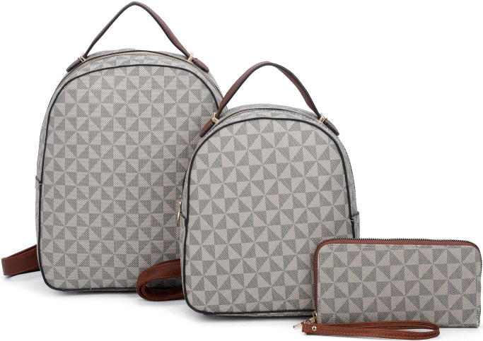 3-PIECE TRIANGLE MONOGRAM PLAIN BACKPACK WITH MATCHING BAG