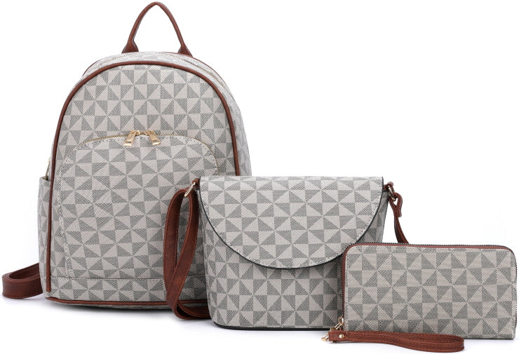 3-PIECE MONOGRAM STYLISH ELEGANT BACKPACK SET