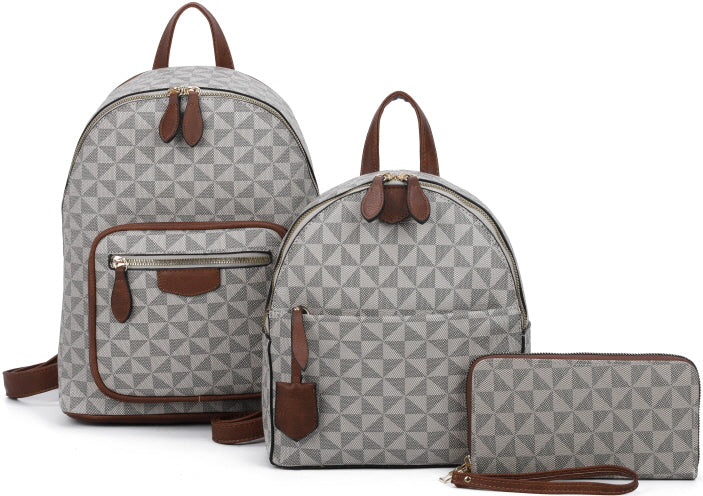 3-PIECE MONOGRAM FRONT ZIPPER STYLISH BACKPACK SET