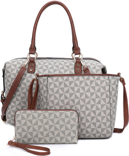 FASHION CHECKED MONOGRAM 3-PIECE PURSE SET