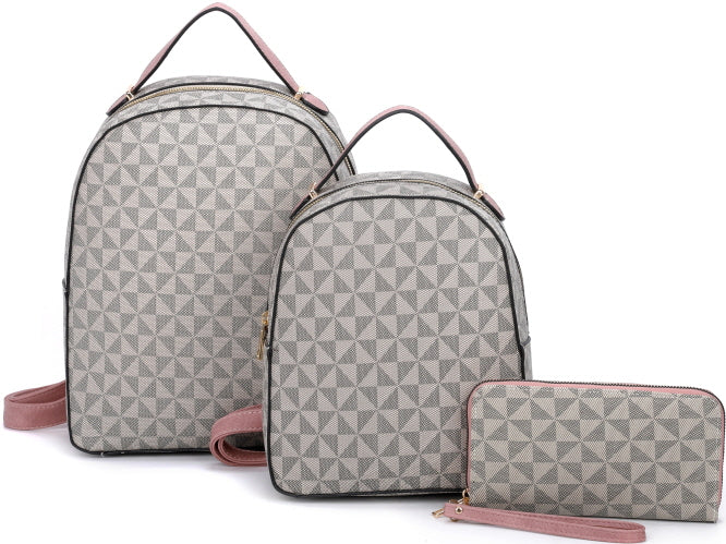 3-PIECE TRIANGLE MONOGRAM PLAIN BACKPACK WITH MATCHING BAG