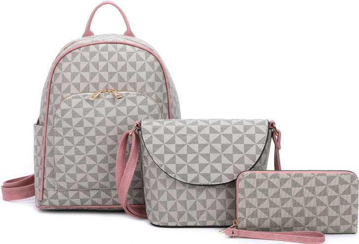 3-PIECE MONOGRAM STYLISH ELEGANT BACKPACK SET