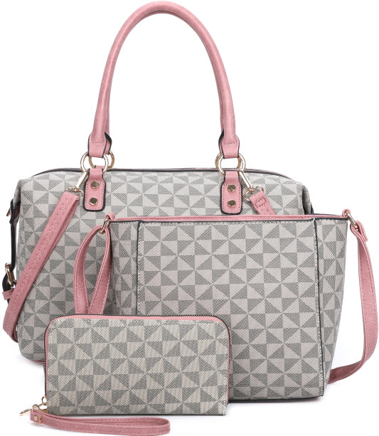 FASHION CHECKED MONOGRAM 3-PIECE PURSE SET