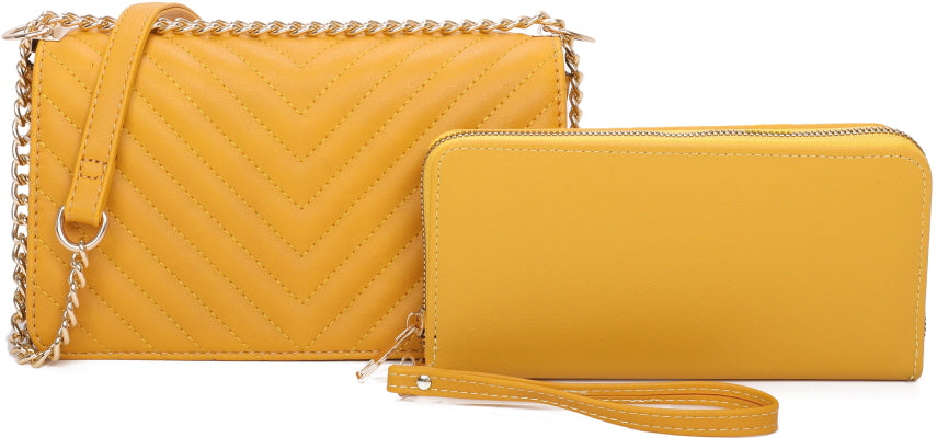 YELLOW FASHION CROSSBODY BAG & WALLET SET