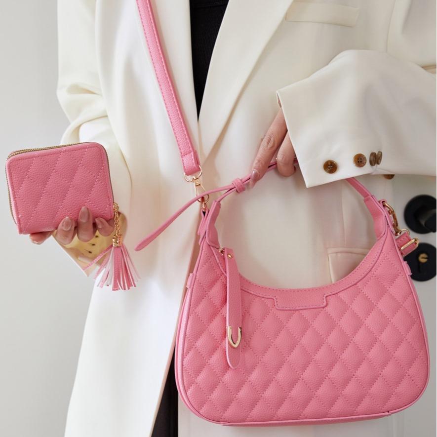 XNR25509-M2 Women's Crescent Diamond Pattern Solid Color Handbag
