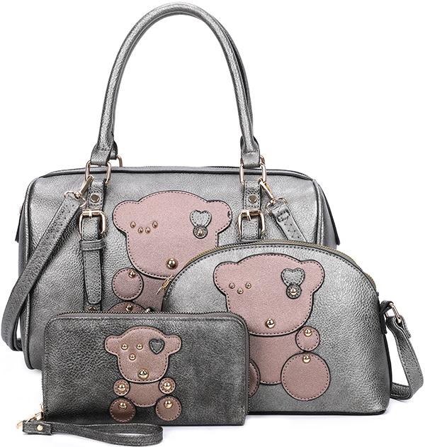 XM21202-T3 Practical Durable Teddy Bear Simple Fashionable Handbag Three-Piece Set