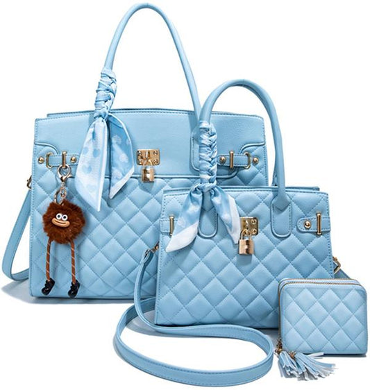 Pu25501-T3  3 in 1 Candy color Fashion Elegant Handbag Set with Middle Messenger and Small Wallet