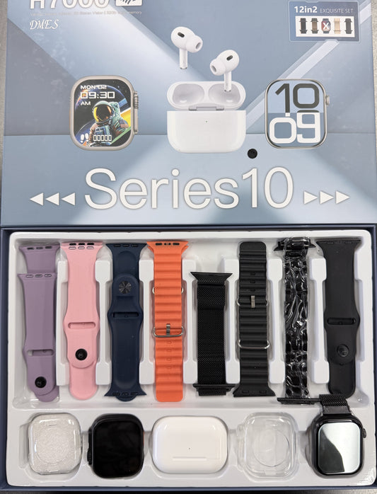 DMES H7000 Earphone Set Series 10 Contains 2 Smart (Gold & Silver) Watches NOT APPLE