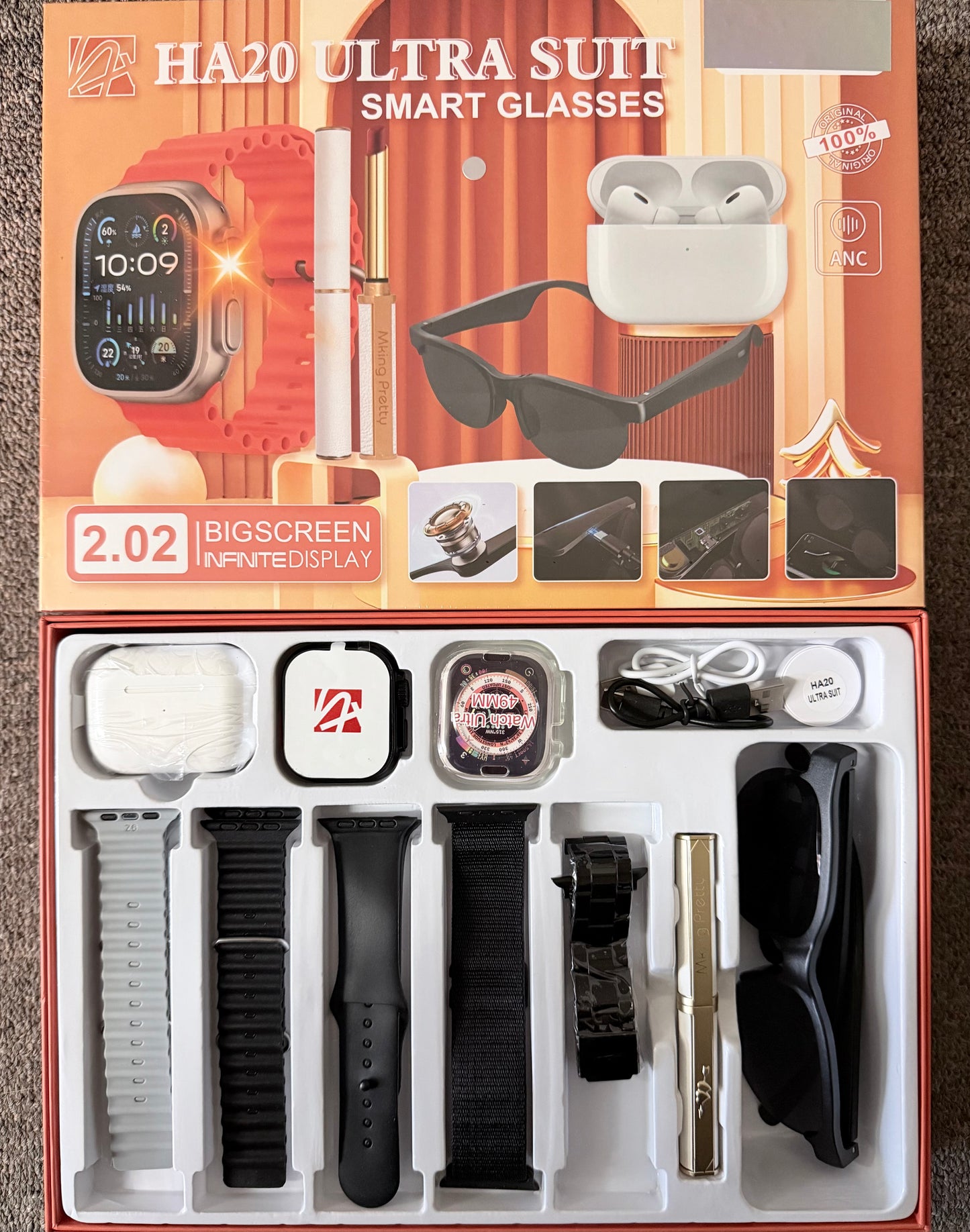 HA20 Ultra Suit Smart Glasses w/ Watch, Earbuds & Lipstick