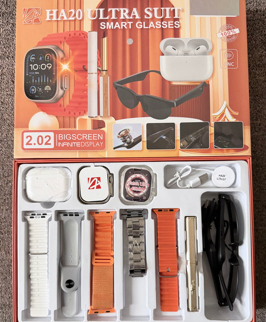 HA20 Ultra Suit Smart Glasses w/ Watch, Earbuds & Lipstick