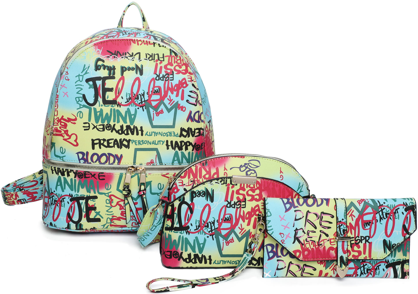 3-PIECE CUTE GRAFFTI FASHION BACKPACK SET