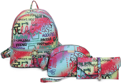 3-PIECE CUTE GRAFFTI FASHION BACKPACK SET