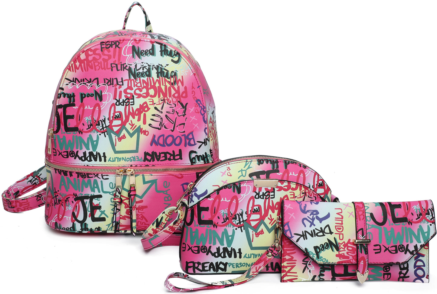 3-PIECE CUTE GRAFFTI FASHION BACKPACK SET