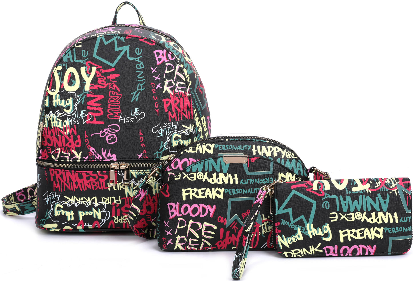 3-PIECE CUTE GRAFFTI FASHION BACKPACK SET